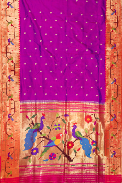 Paithani Silk Butta Purple Saree With Akruthi Border