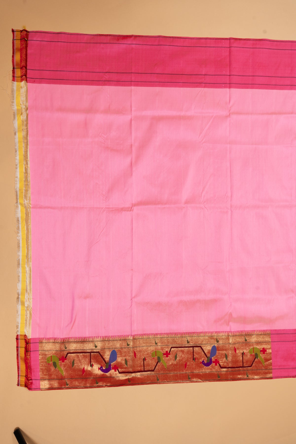 Paithani Silk Butta Baby Pink Saree With Akruthi Border