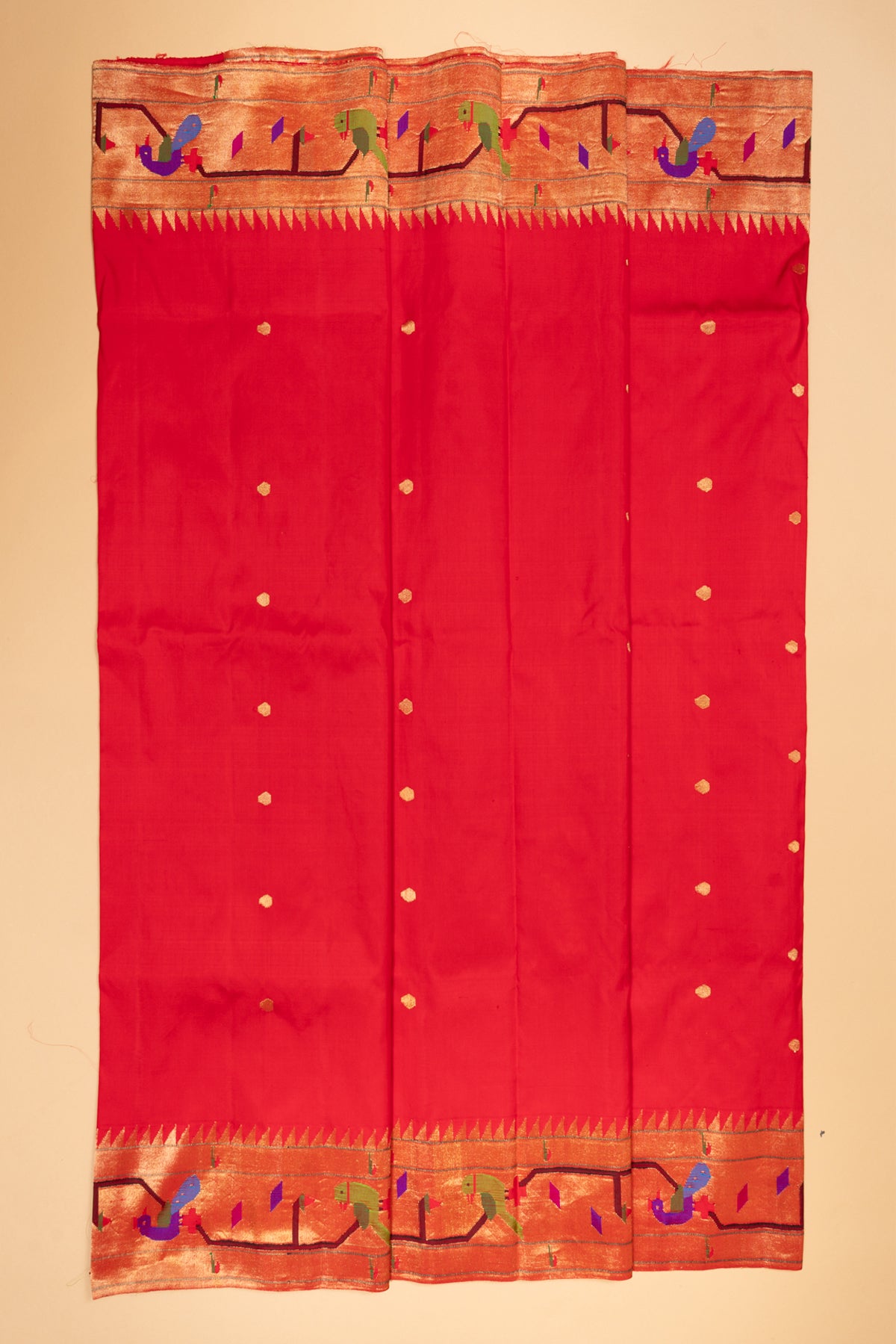 Paithani Silk Butta Red Saree With Akruthi Border