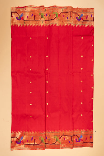 Paithani Silk Butta Red Saree With Akruthi Border