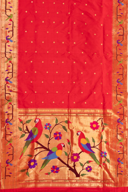 Paithani Silk Butta Red Saree With Akruthi Border