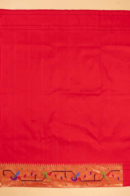 Paithani Silk Butta Red Saree With Akruthi Border