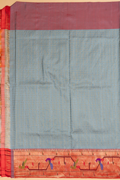 Paithani Silk Checks Grey Saree With Akruthi Border