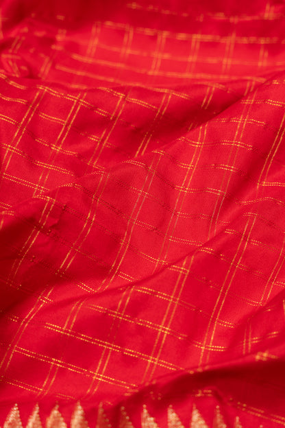 Paithani Silk Checks Red Saree With Akruthi Border