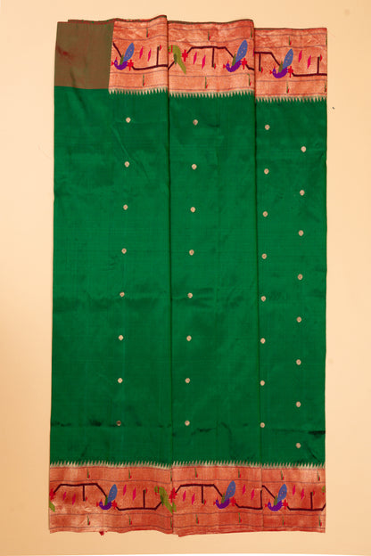 Paithani Silk Butta Dark Green Saree With Akruthi Border