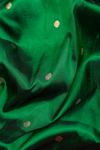 Paithani Silk Butta Dark Green Saree With Akruthi Border