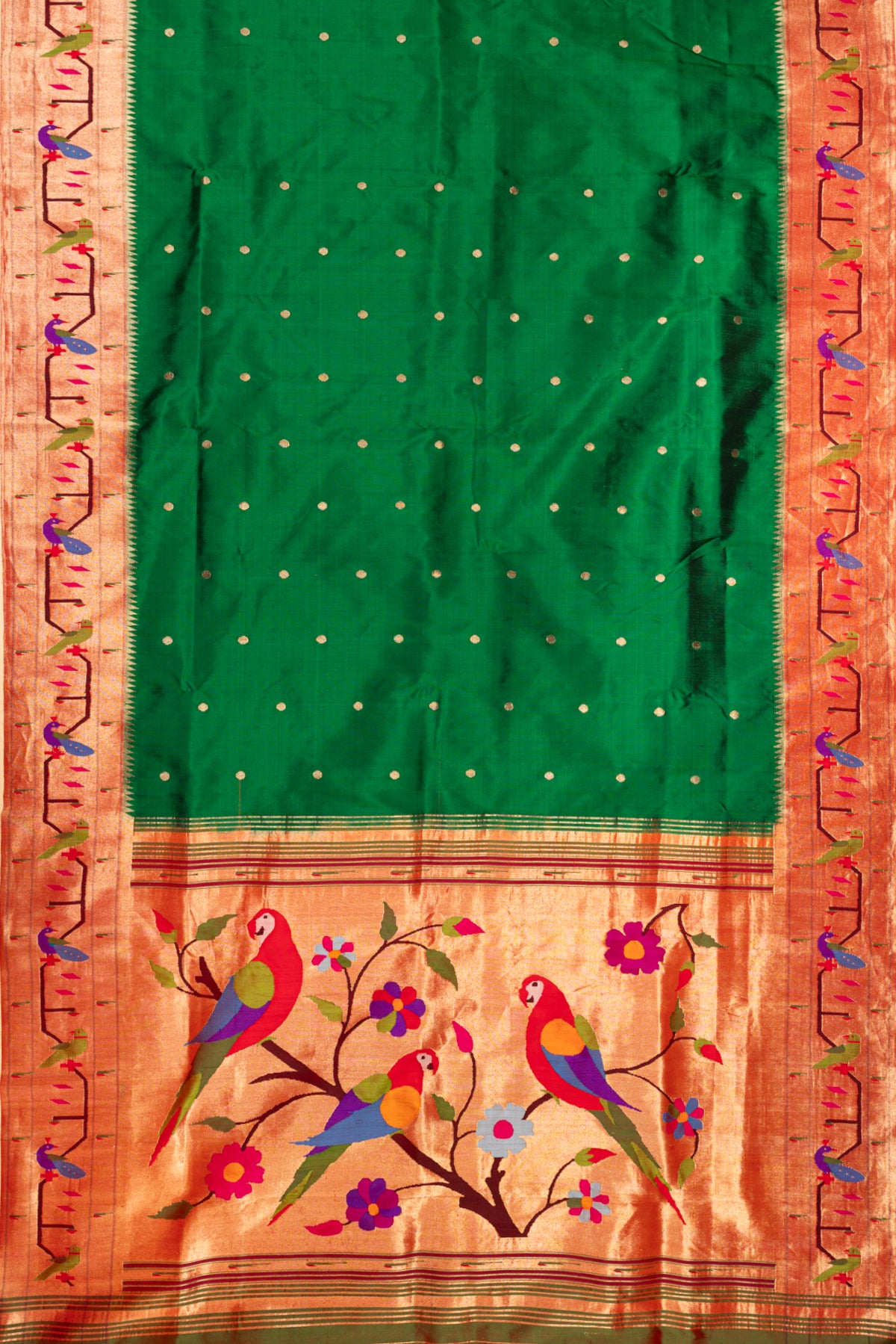 Paithani Silk Butta Dark Green Saree With Akruthi Border