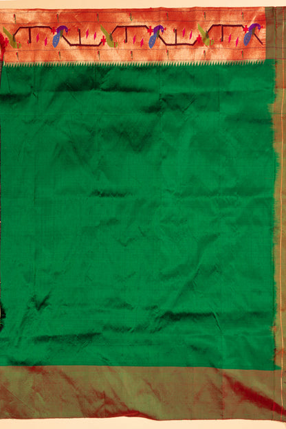 Paithani Silk Butta Dark Green Saree With Akruthi Border
