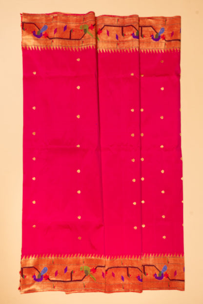 Paithani Silk Butta Pink Saree With Akruthi Border