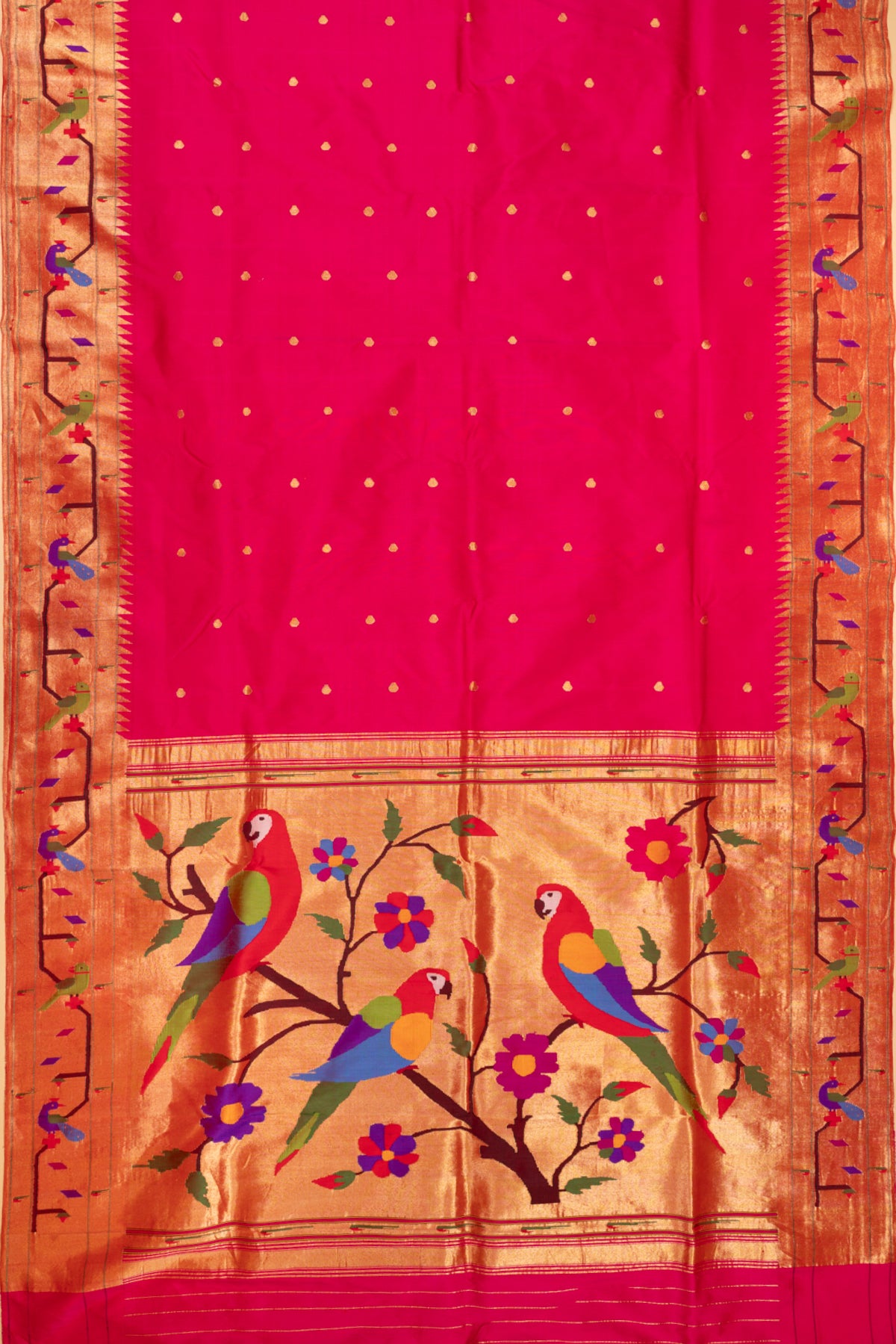 Paithani Silk Butta Pink Saree With Akruthi Border