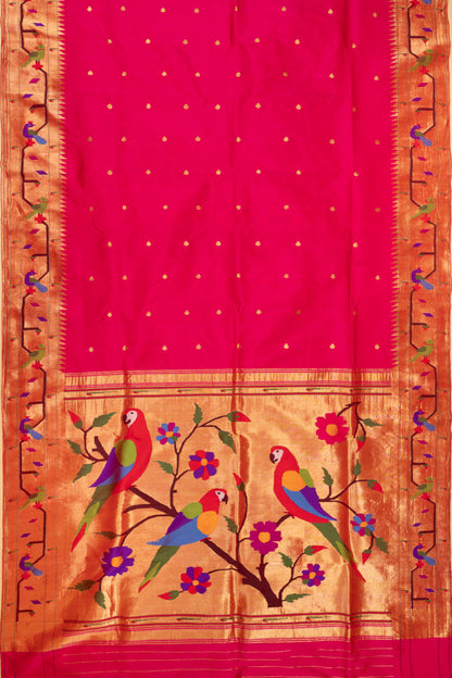 Paithani Silk Butta Pink Saree With Akruthi Border