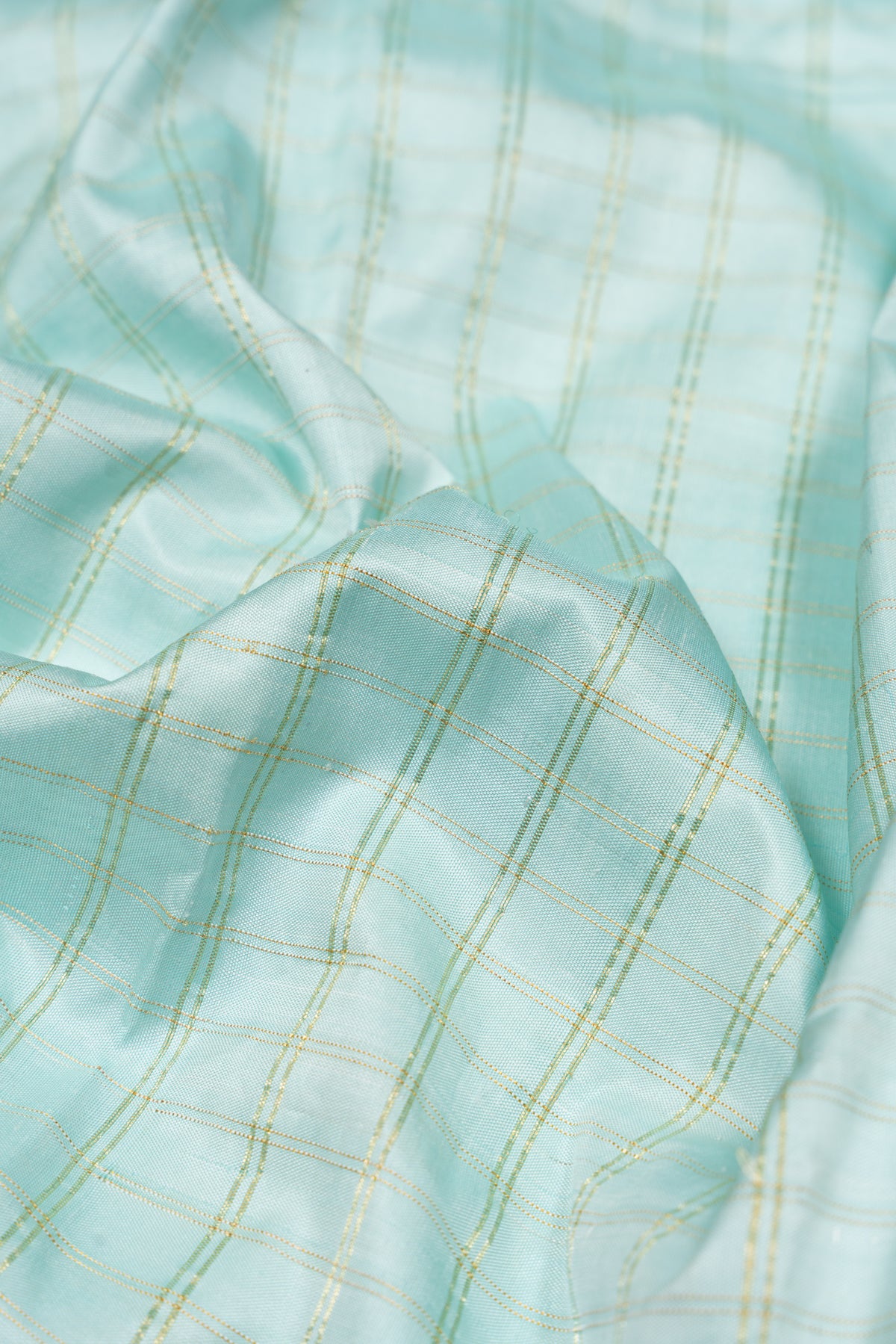 Paithani Silk Checks Pastel Blue Saree With Padma Kamal Border