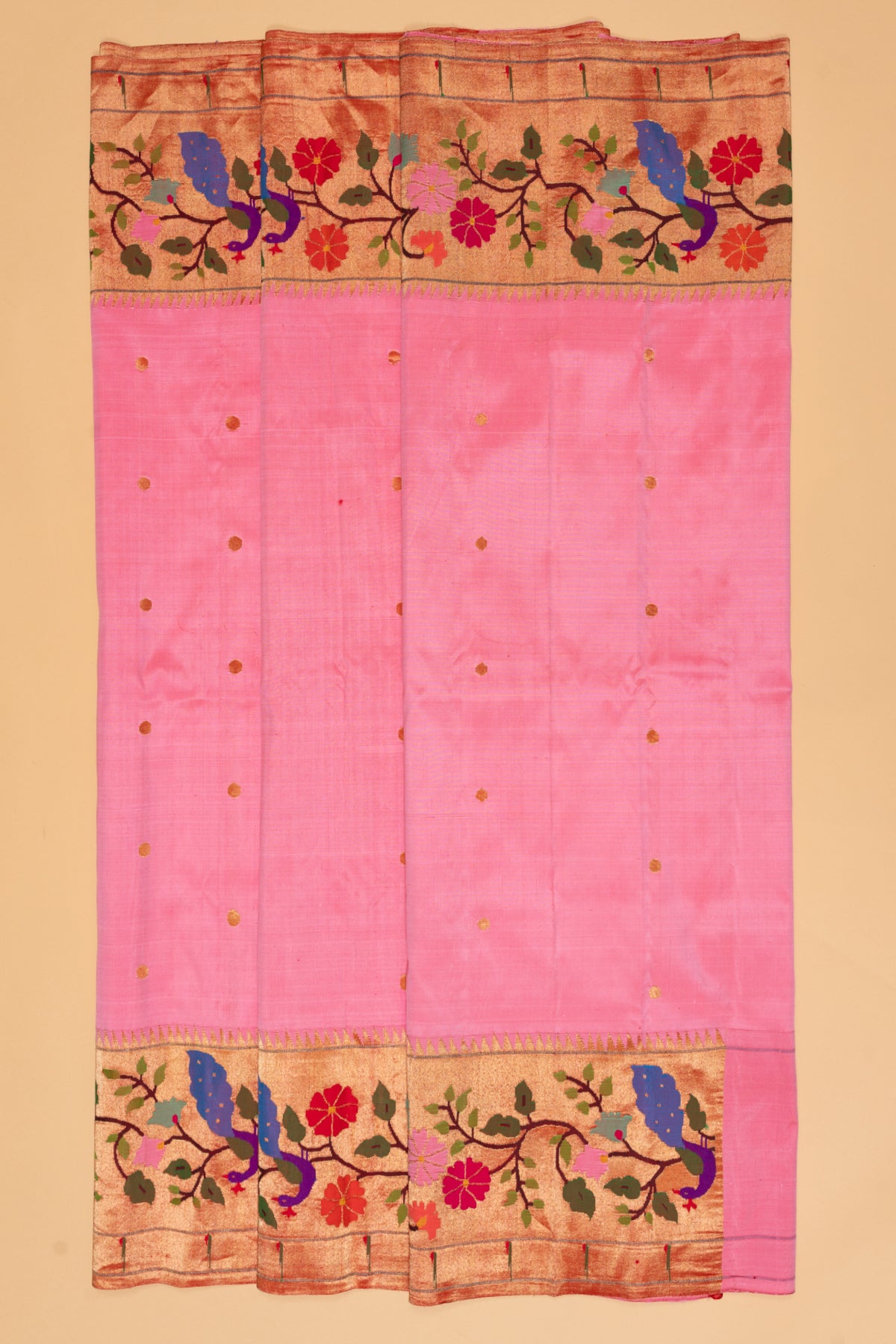 Paithani Silk Butta Baby Pink Saree With Morachi Border
