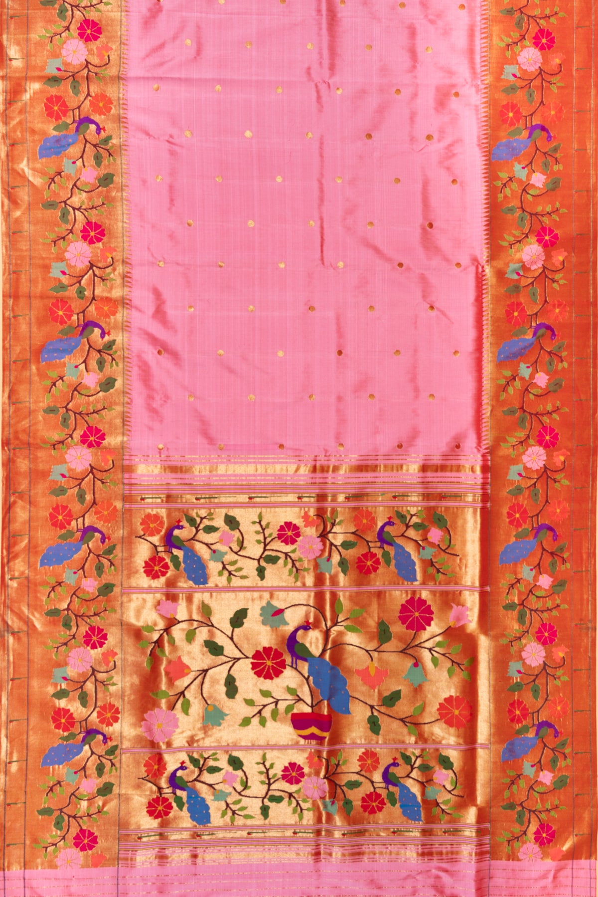 Paithani Silk Butta Baby Pink Saree With Morachi Border