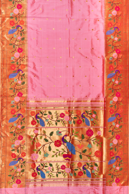 Paithani Silk Butta Baby Pink Saree With Morachi Border