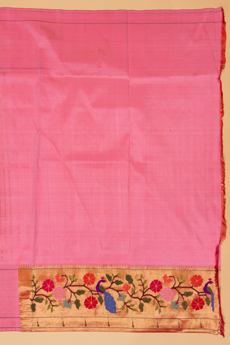 Paithani Silk Butta Baby Pink Saree With Morachi Border