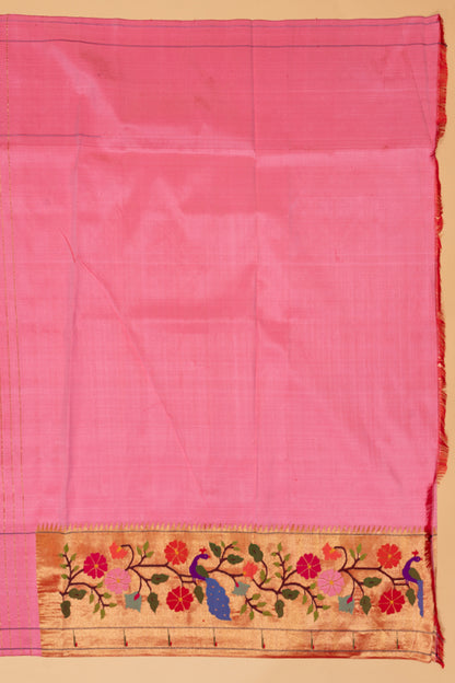 Paithani Silk Butta Baby Pink Saree With Morachi Border