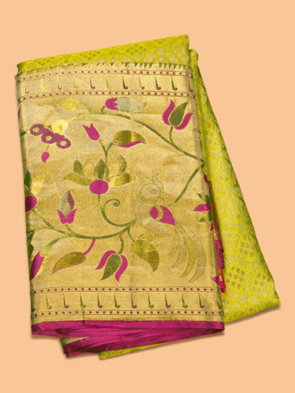 Taranga Kanchi Silk Brocade Pastel Green Saree With Paithani Inspired Border