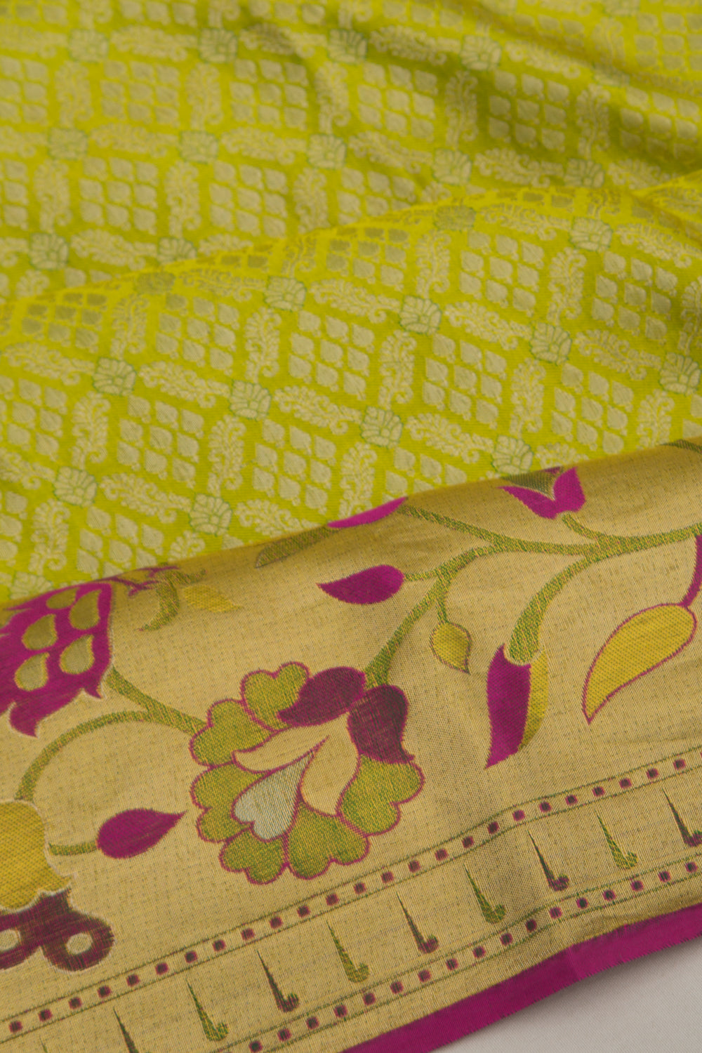 Taranga Kanchi Silk Brocade Pastel Green Saree With Paithani Inspired Border