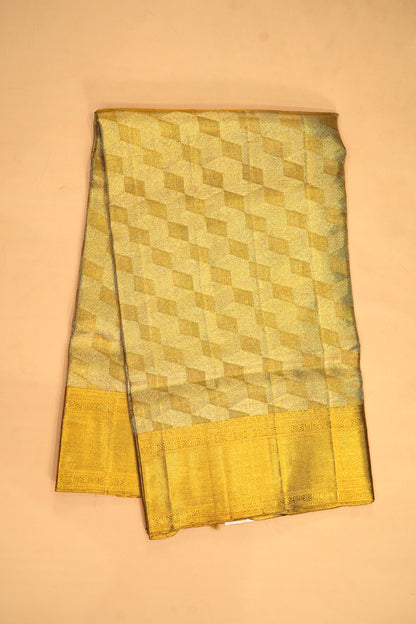 Kanchipuram Silk Tissue Geometrical Brocade Gold Saree