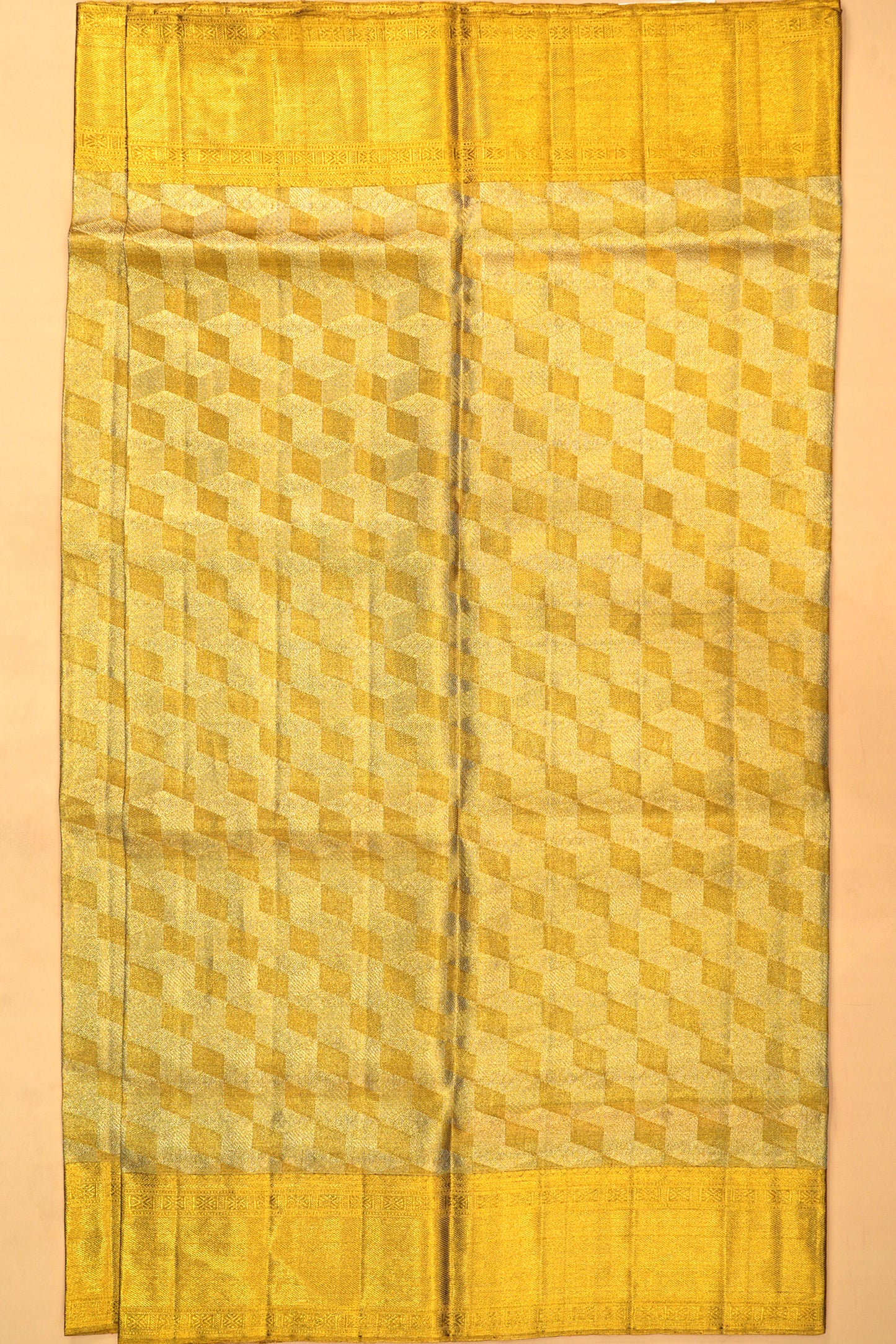 Kanchipuram Silk Tissue Geometrical Brocade Gold Saree