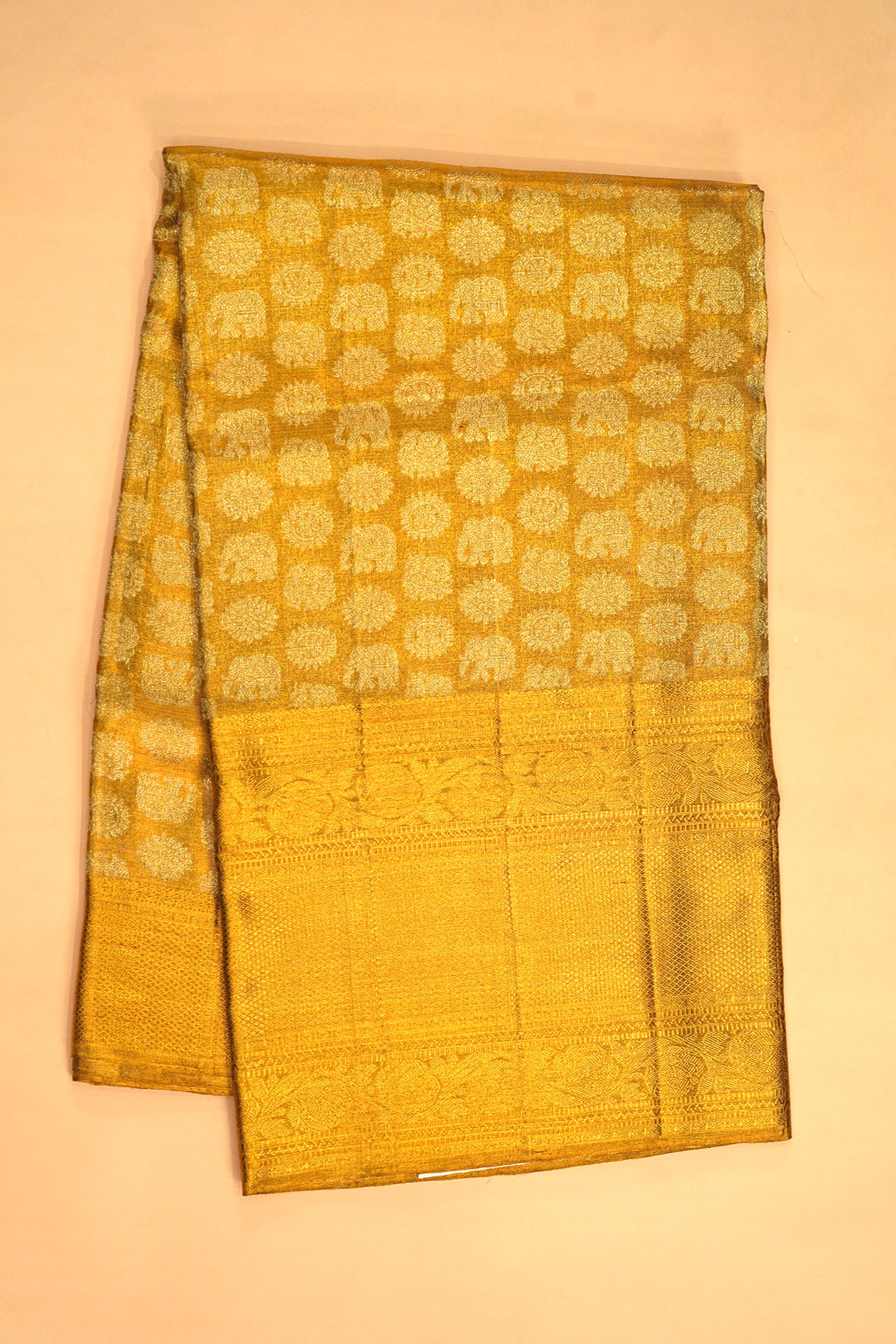 Kanchipuram Silk Tissue Butta Gold Saree
