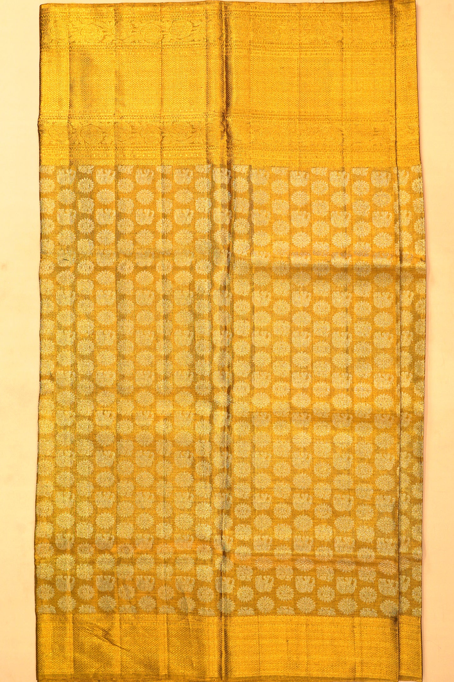 Kanchipuram Silk Tissue Butta Gold Saree