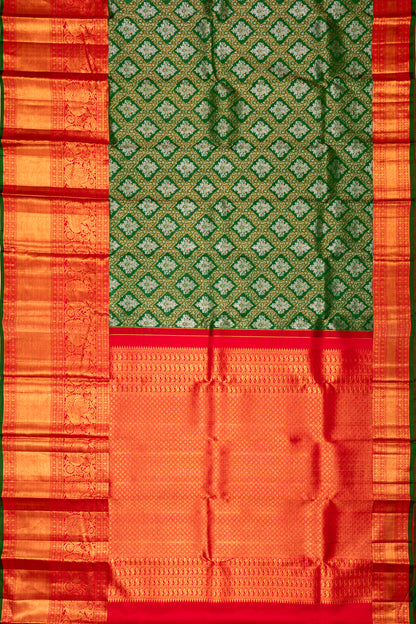Kanchipuram Silk Brocade Bottle Green Saree