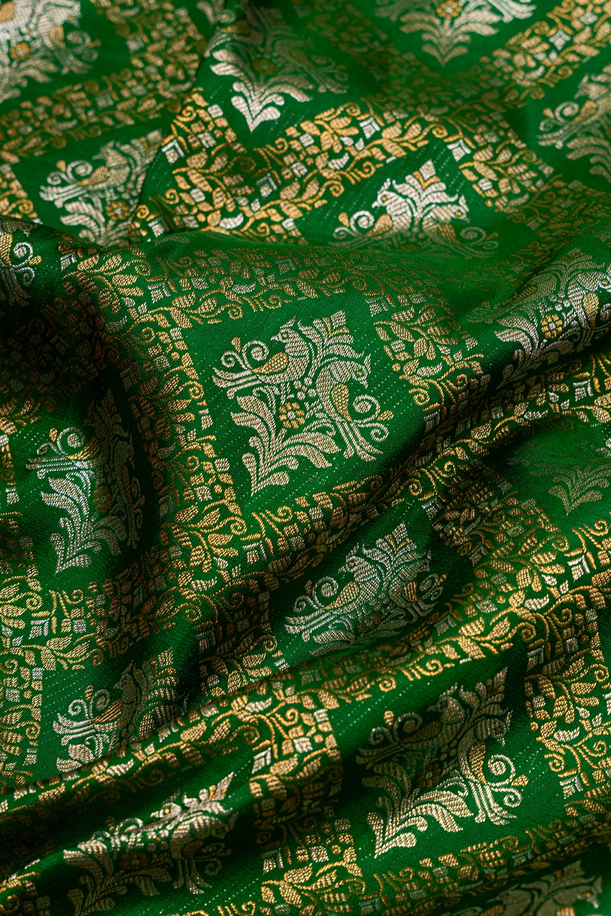 Kanchipuram Silk Brocade Bottle Green Saree