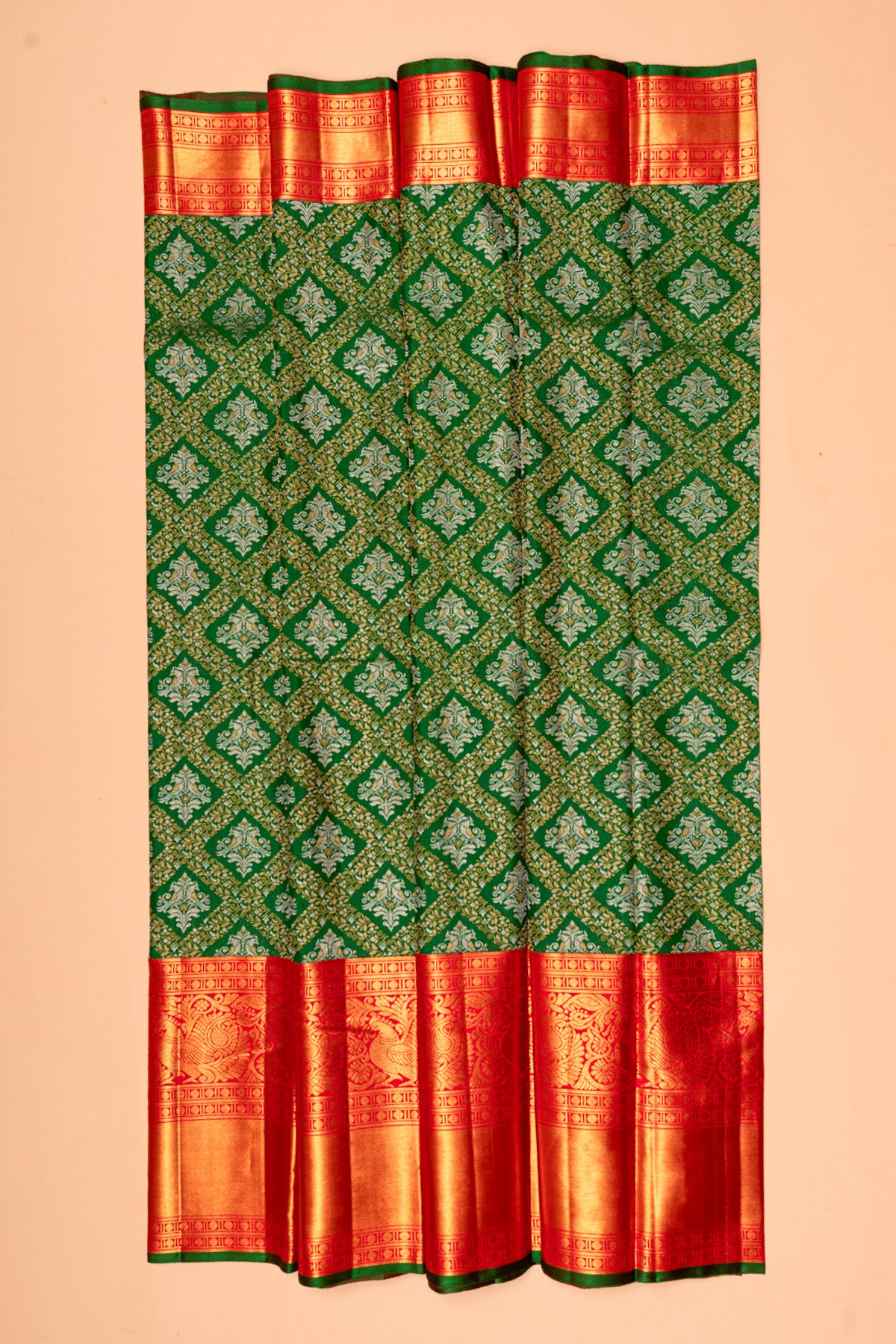 Kanchipuram Silk Brocade Bottle Green Saree