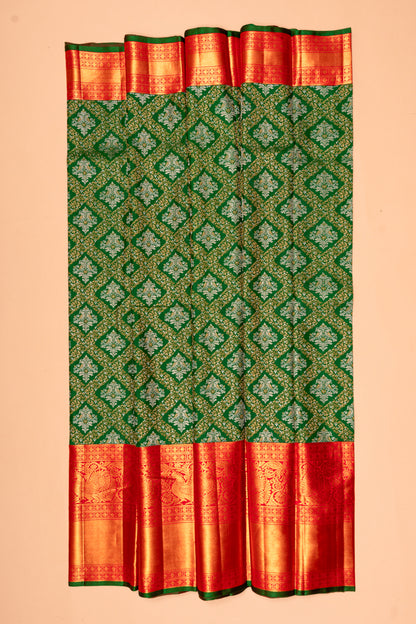 Kanchipuram Silk Brocade Bottle Green Saree