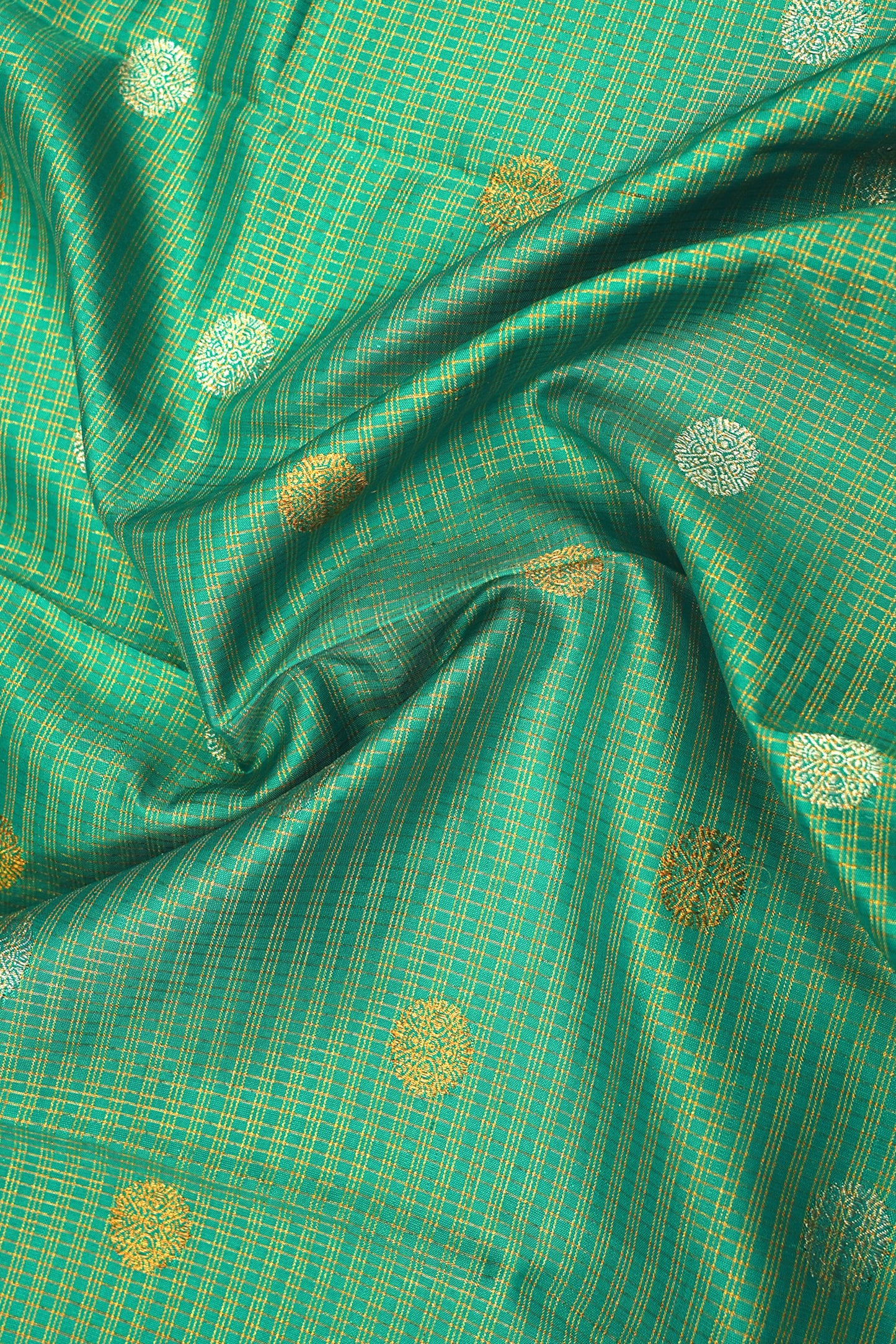 Kanchipuram Silk Checks And Butta Green Saree