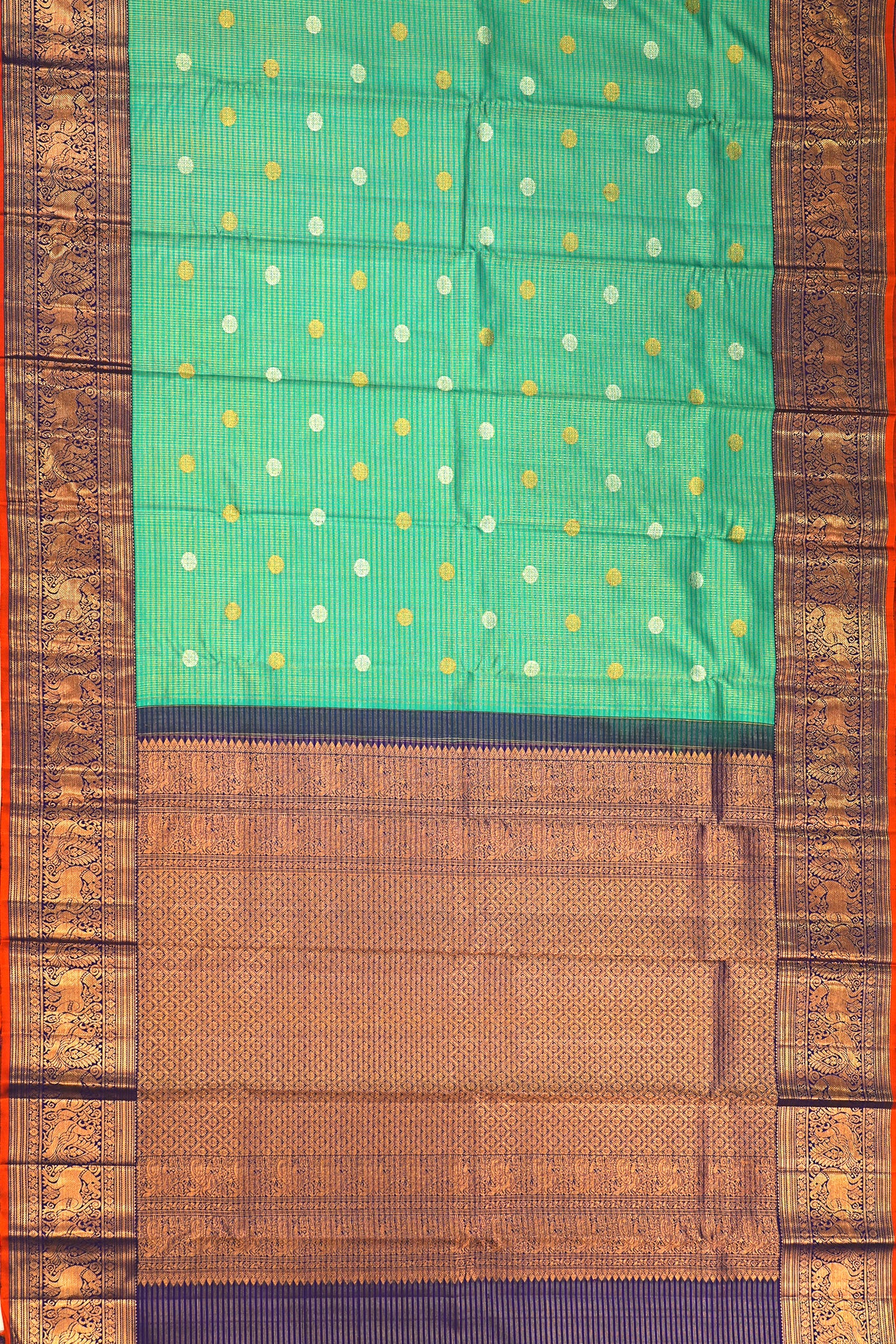 Kanchipuram Silk Checks And Butta Green Saree