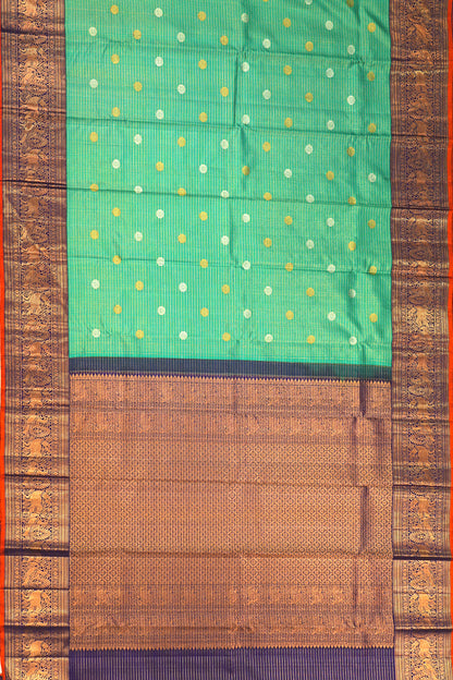 Kanchipuram Silk Checks And Butta Green Saree