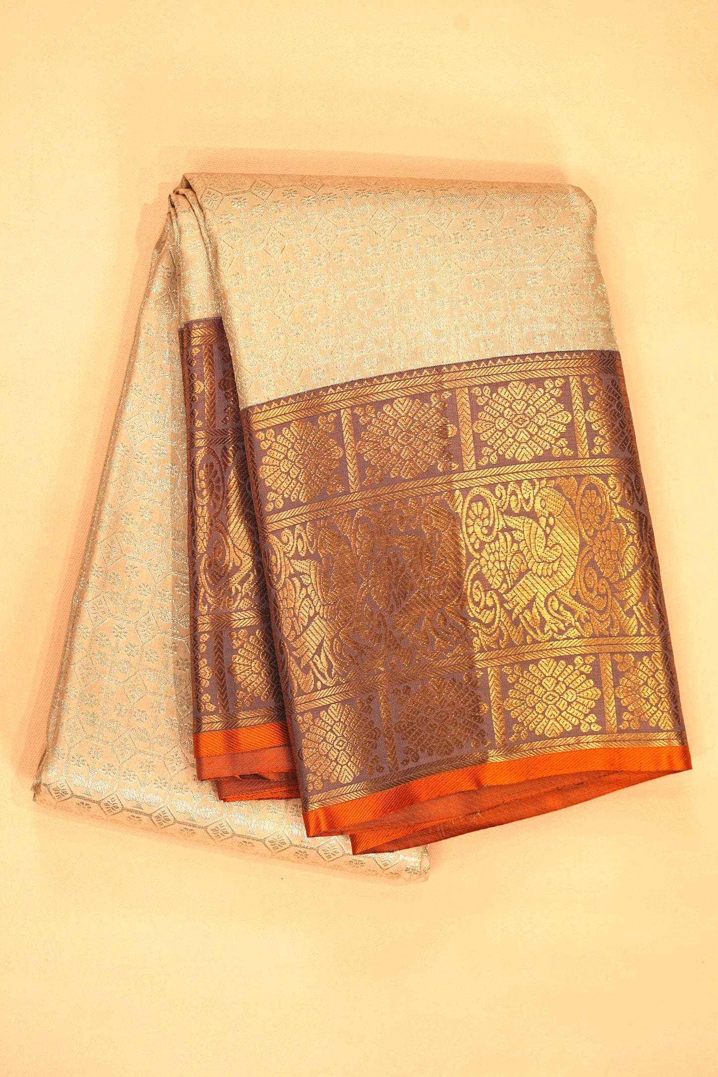 Kanchipuram Silk Brocade Cream Saree
