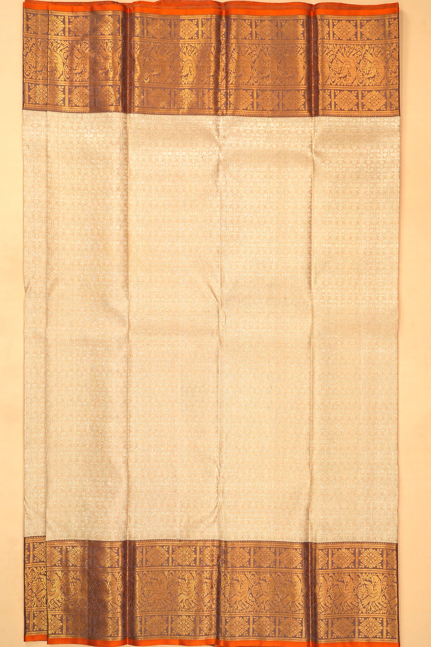 Kanchipuram Silk Brocade Cream Saree