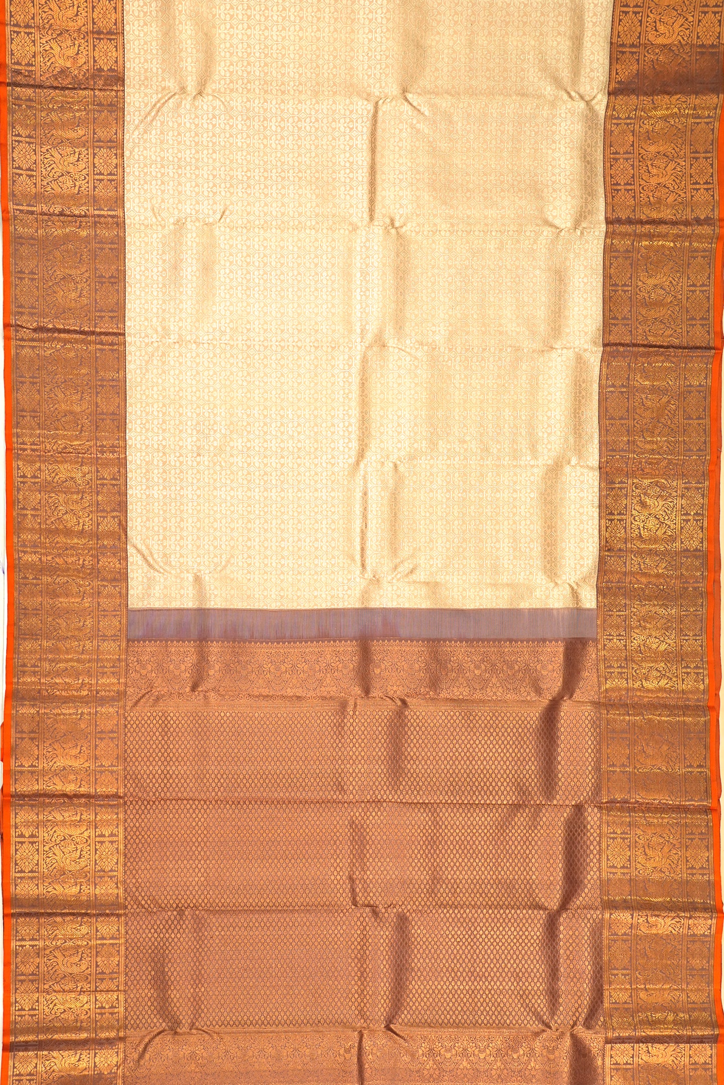 Kanchipuram Silk Brocade Cream Saree