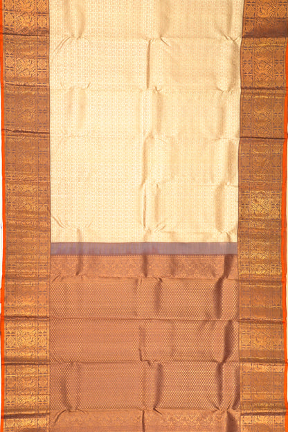 Kanchipuram Silk Brocade Cream Saree