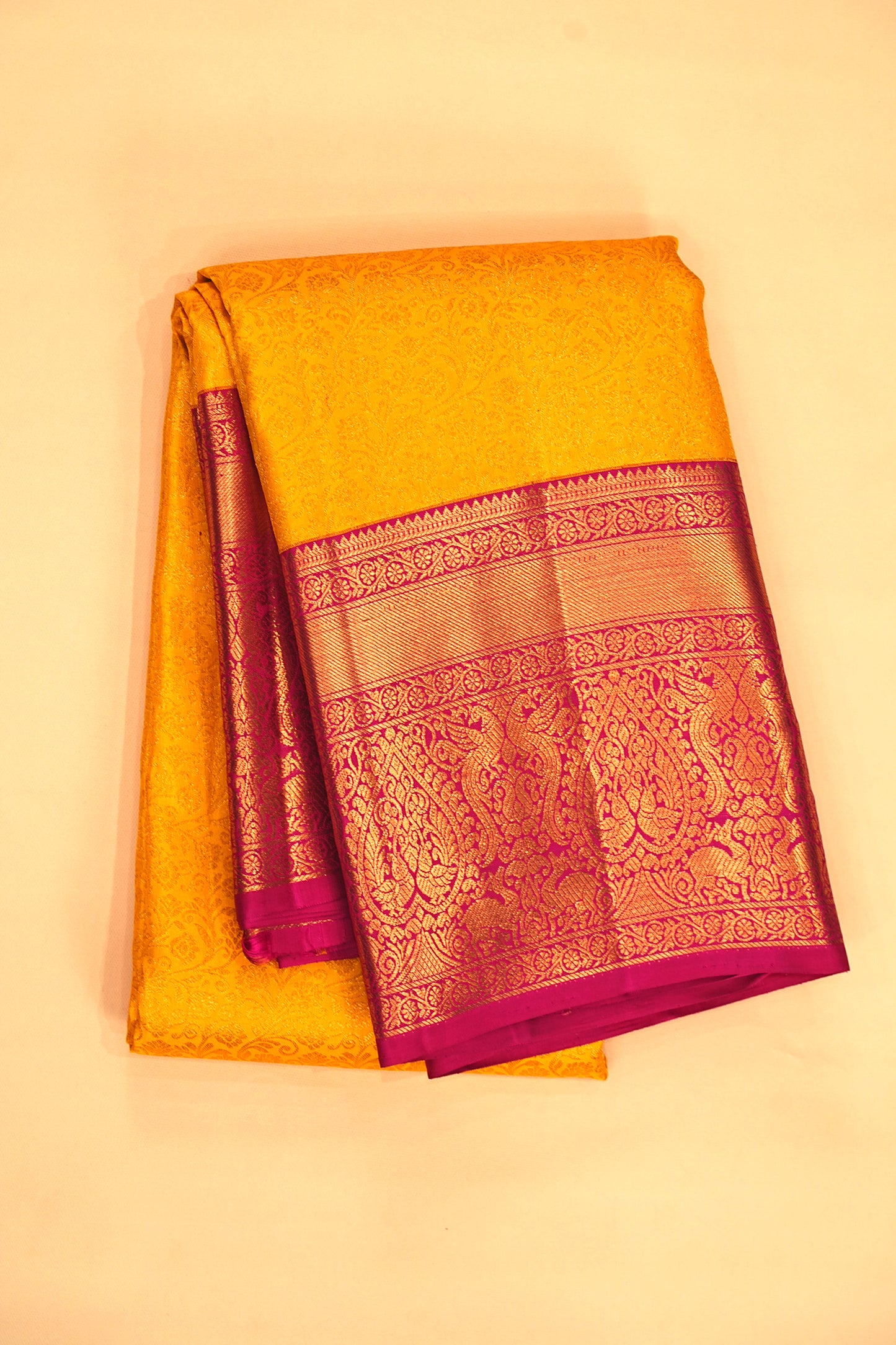 Kanchipuram Silk Brocade Yellow Saree