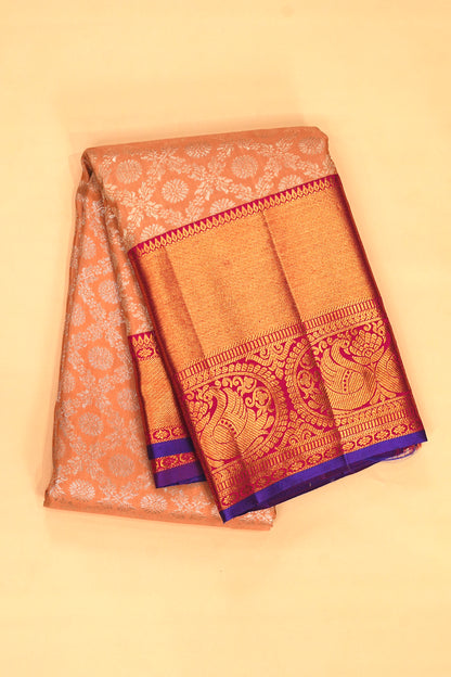 Kanchipuram Silk Jaal And Butta Pastel Orange Saree
