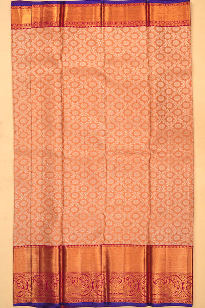 Kanchipuram Silk Jaal And Butta Pastel Orange Saree