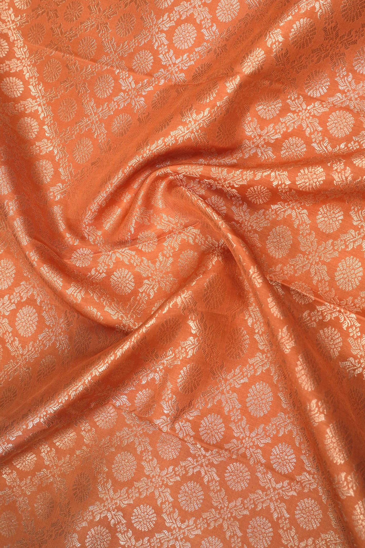 Kanchipuram Silk Jaal And Butta Pastel Orange Saree