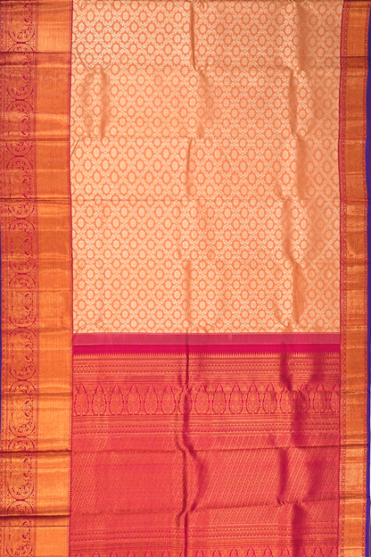 Kanchipuram Silk Jaal And Butta Pastel Orange Saree