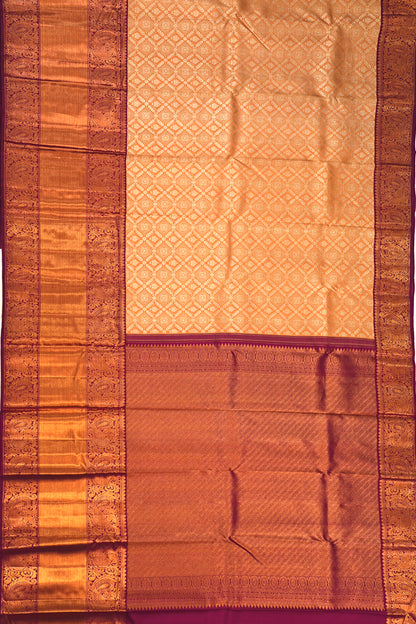 Kanchipuram Silk Jaal And Butta Pastel Orange Saree
