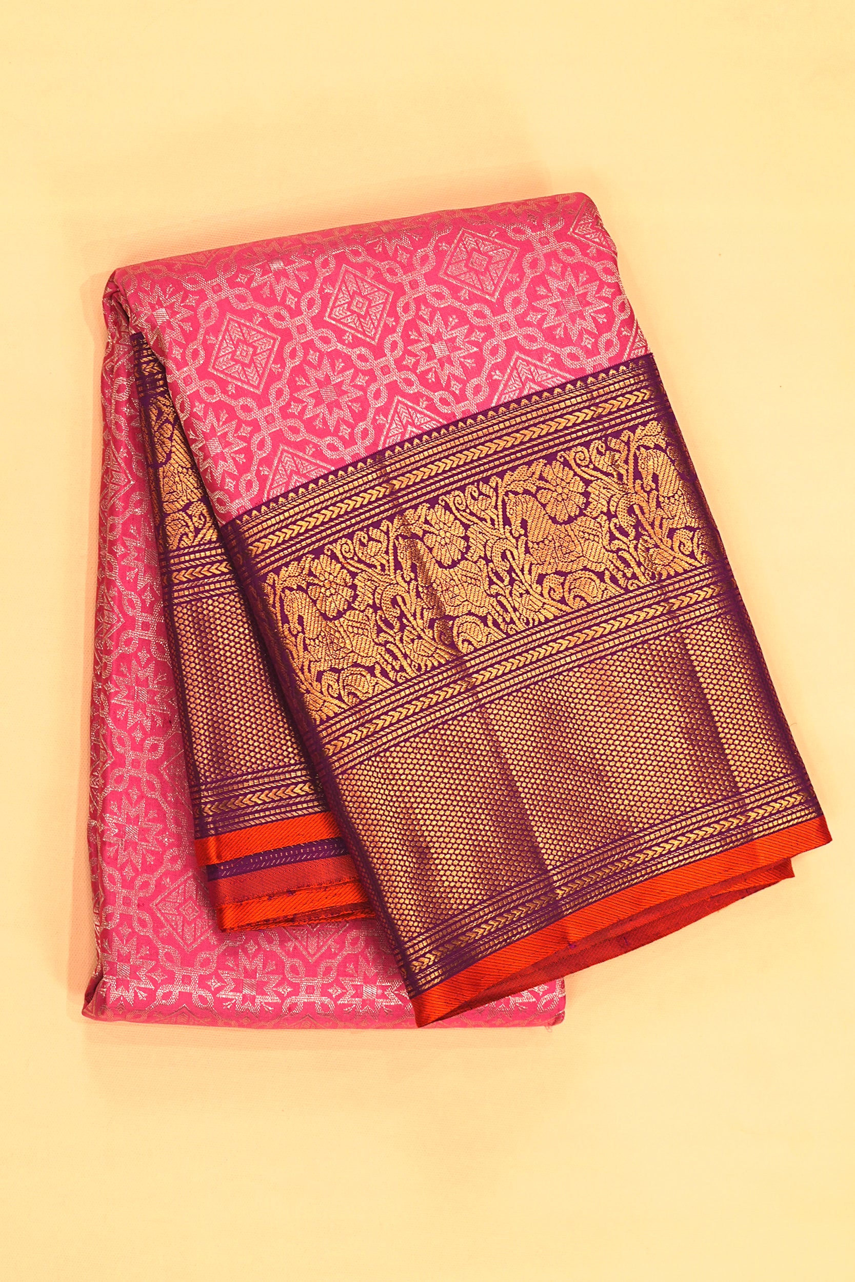 Kanchipuram Silk Brocade Pink Saree