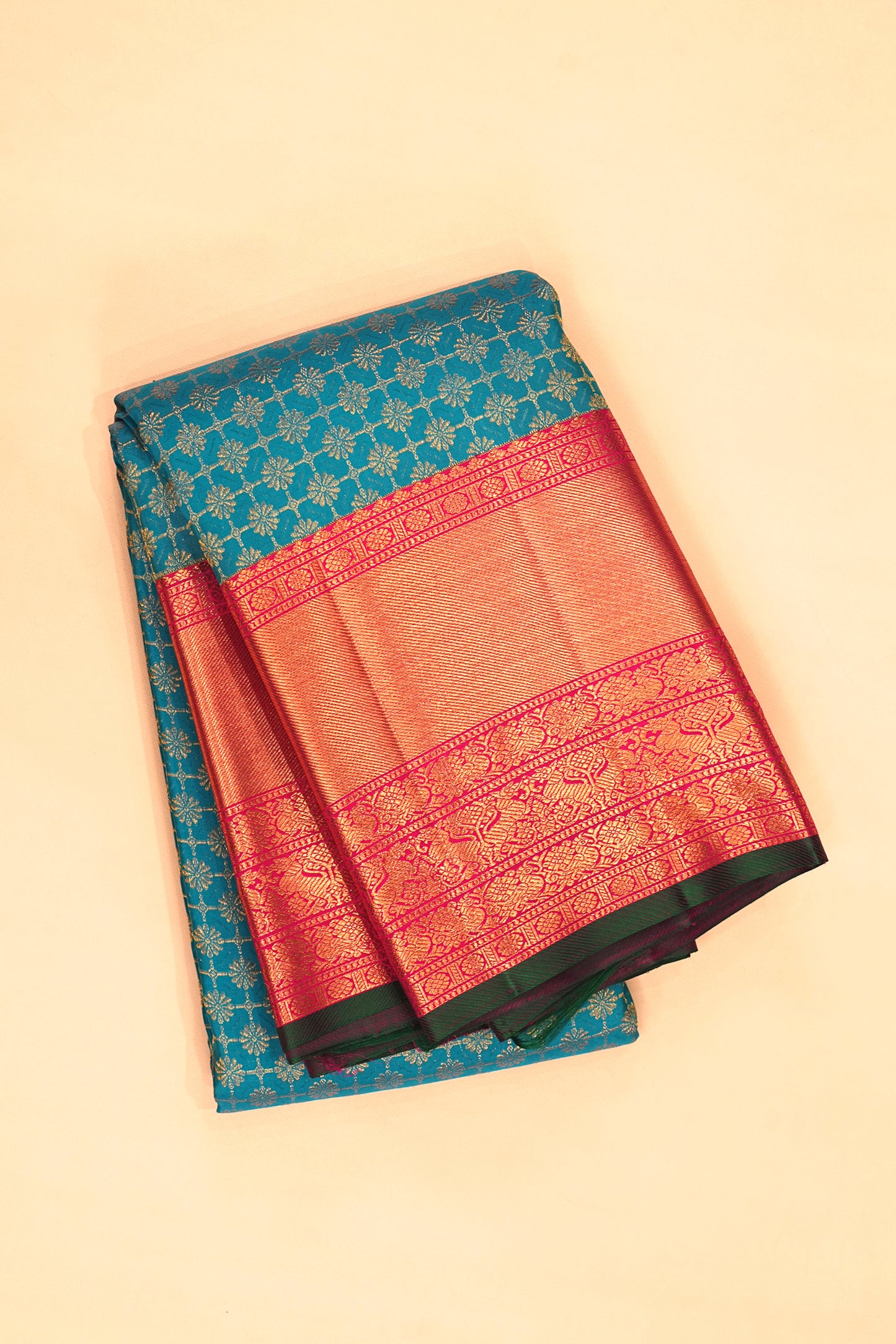 Kanchipuram Silk Checks And Butta Teal Blue Saree