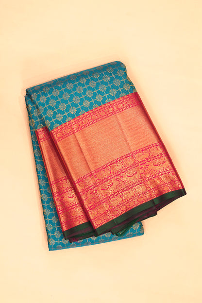Kanchipuram Silk Checks And Butta Teal Blue Saree