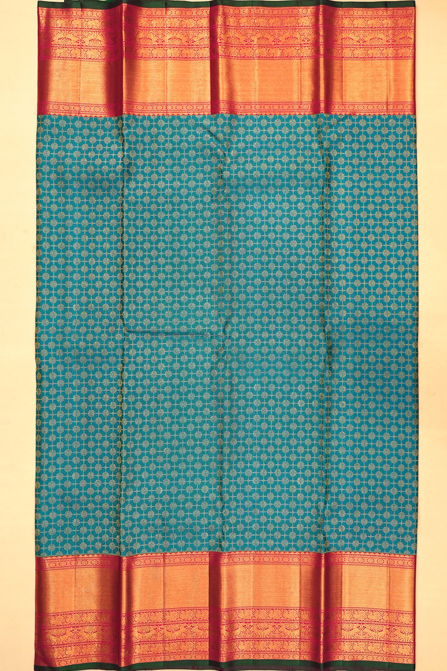 Kanchipuram Silk Checks And Butta Teal Blue Saree