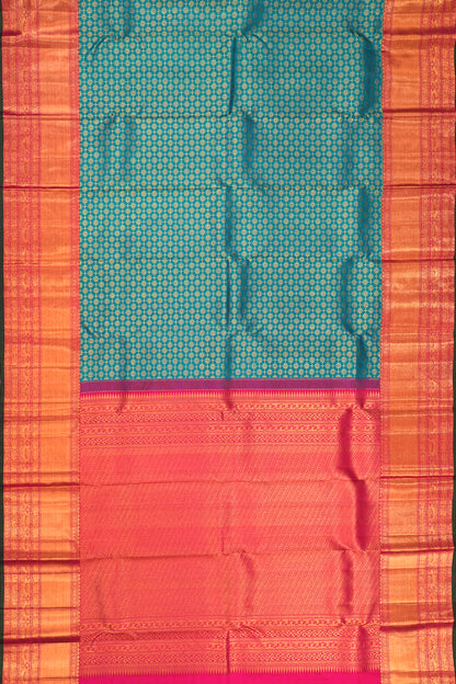 Kanchipuram Silk Checks And Butta Teal Blue Saree