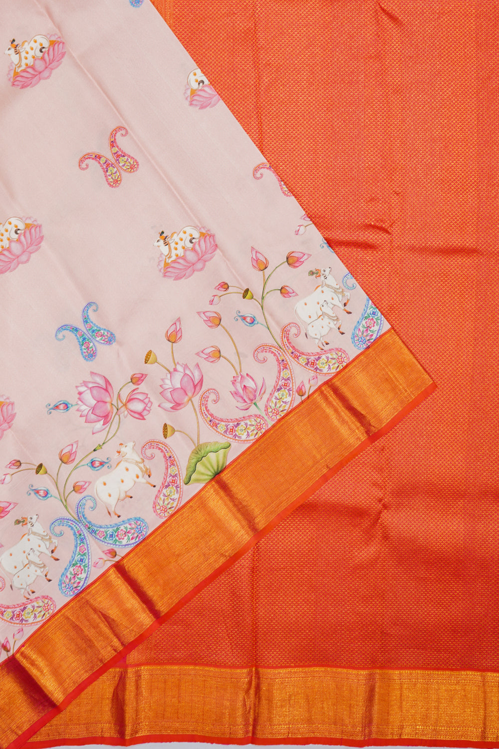 Kanchipuram Silk Pichwai Printed Baby Pink Saree 1213530255